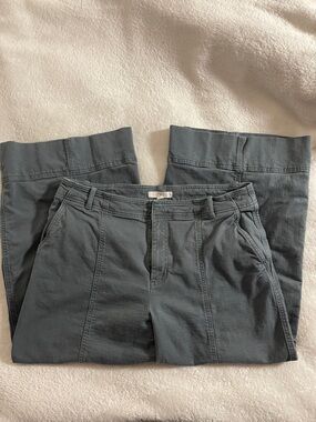 LOFT Green Gray Wide Leg Crop Pants with Topstitch Detail